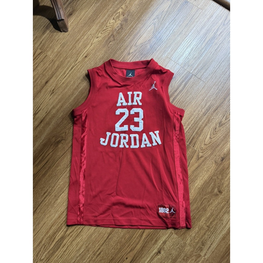 Air Jordan Tank Shirt Kids Boys Youth Large 12-13 Red Embroidered Logo Jersey
